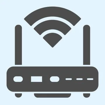 Wi-fi router solid icon. Wireless network switch with antenna and signal Stock Illustration