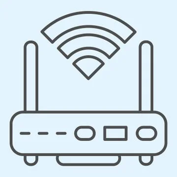 Wi-Fi router thin line icon. Wireless network switch with antenna and signal Stock Illustration