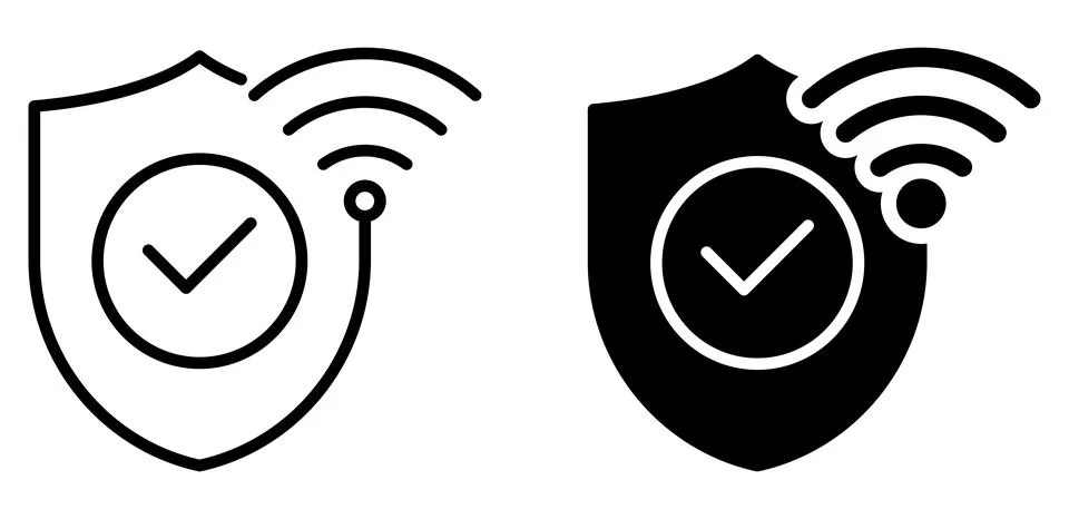 Wi-Fi Security Shield Icon Set with Checkmark for Digital Protection Concepts Stock Illustration