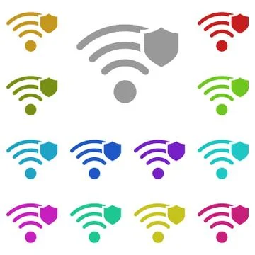Wi-Fi with shield icon in multi color. Simple glyph vector of Technology set  Stock Illustration