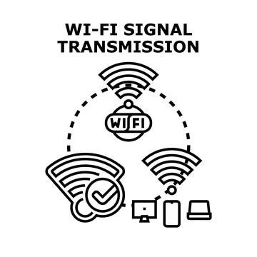 Wi fi signal transmitting to multiple digital devices 库存插图