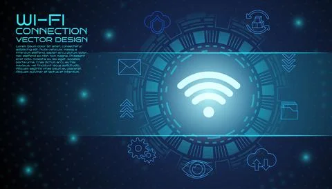 Wi-Fi signal. Wireless network. Glowing circuit symbol. Tech system. Digital Stock Illustration