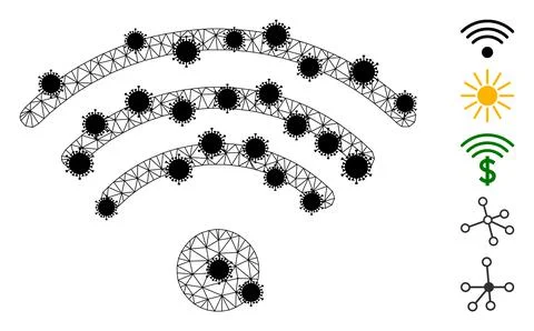 Wi-Fi Source Carcass Mesh Pictogram with Virus Nodes Illustrazione stock