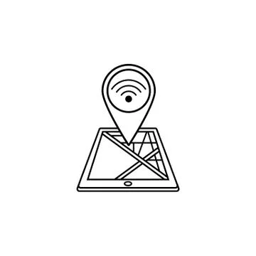 Wi-fi zone map pointer line icon, mobile gps Stockillustratie