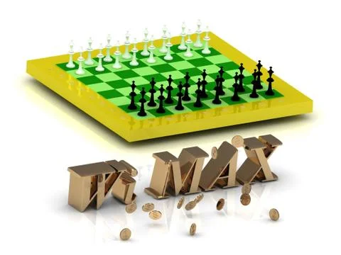 Wi MAX- bright gold letters money and yellow chess on white background Stock Illustration