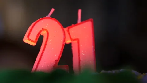 Wick Candles number twenty one not burning. 21 Birthday cake. Dolly moves around Stock Footage 137404232