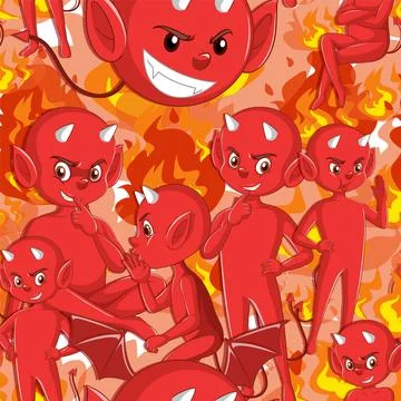 Wicked devil cartoon background with fire Stock Illustration