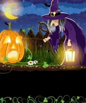 Wicked witch and jack o lantern Stock Illustration