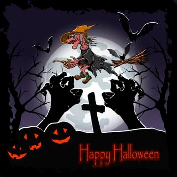 Wicked Witch on a Broom Stock Illustration