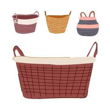Wicker and woven storage baskets collection Stock Illustration