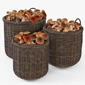 3d Model Wicker Basket 07 Walnut Brown Color With Mushrooms 65731961