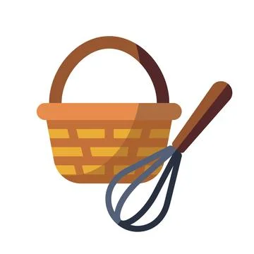 Wicker basket and kitchen whisk vector illustration Stock Illustration