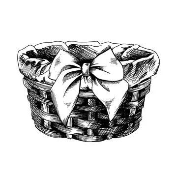 Wicker basket with bow and fabric inside, for home decor, cosmetics, flowers Stock Illustration