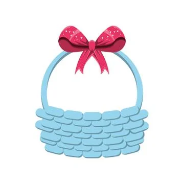 Wicker basket with bow isolated icon Illustration