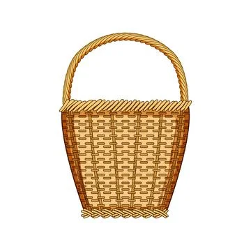 Wicker basket cartoon illustration with handle Illustration