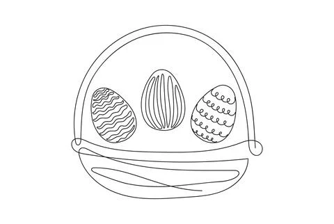 Wicker basket with Easter eggs. Continuous one line drawing. Black vector i.. Stock Illustration