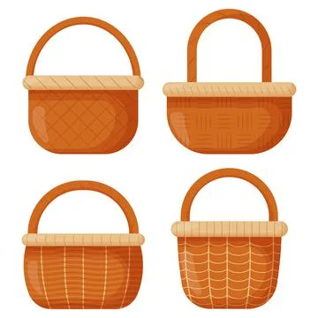 Wicker basket. Empty wicker basket for Easter, picnic. Wooden accessory for Stock Illustration