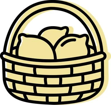 Wicker basket filled with fresh lemons icon Stock Illustration