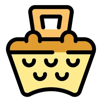 Wicker basket full of bread holding by a handle Illustration
