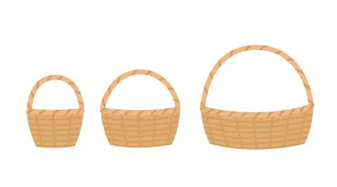 Wicker basket with handle different size set. Braided basketry container picnic Stock Illustration