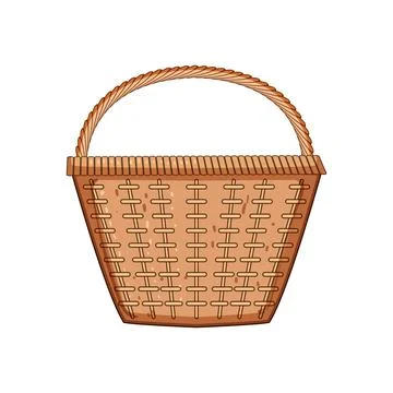 Wicker basket with handle providing space for groceries Illustration