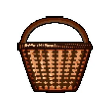 Wicker basket with handle providing space for groceries Illustration