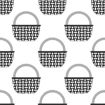 Wicker basket icon seamless pattern on white background. Flat design. Vector Stock Illustration