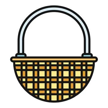 Wicker basket icon showing handle and woven texture Stock-Illustration