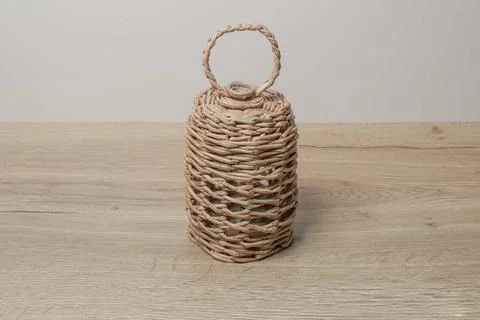 Wicker Basket Lantern with Handle Stock Photos