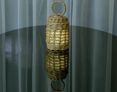 Wicker Basket Lantern with Handle Stock Photos
