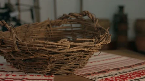 Wicker basket panorama Stock Footage 94724199