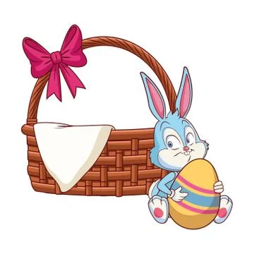 Wicker basket with ribbon easter bunny Stock Illustration