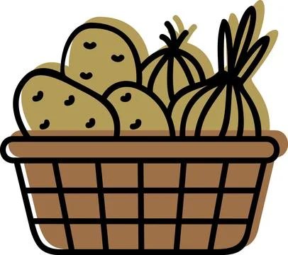 Wicker basket with root vegetables icon Ilustración de archivo