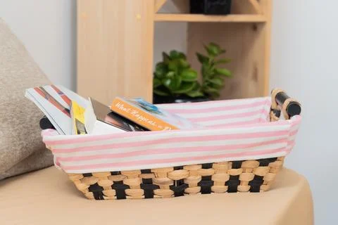 Wicker basket for store things in home and outside 스톡 사진