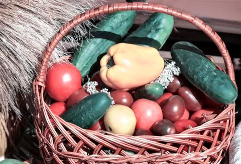 Wicker basket with vegetables. Stock Photos