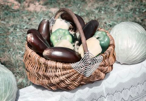 Wicker basket with vegetables. Foto stock