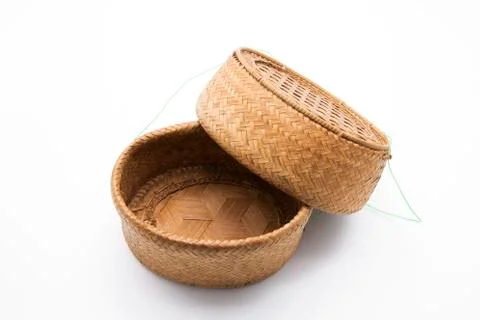 Wicker Basket on White Background Stock Photos