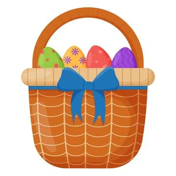 Wicker basket. Wicker basket with Easter eggs for Easter. Wooden accessory for Stock Illustration