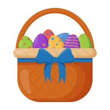 Wicker basket. Wicker basket with Easter eggs for Easter. Wooden accessory for Stock Illustration
