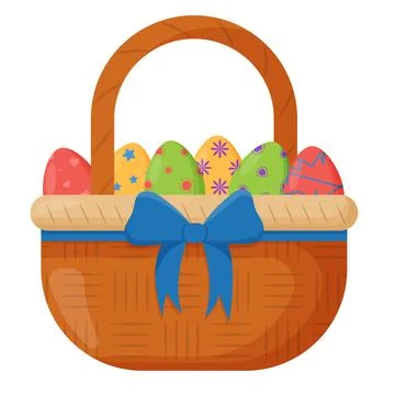 Wicker basket. Wicker basket with Easter eggs for Easter. Wooden accessory for Stock Illustration