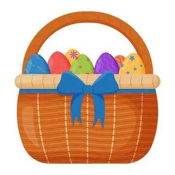Wicker basket. Wicker basket with Easter eggs for Easter. Wooden accessory for Stock Illustration