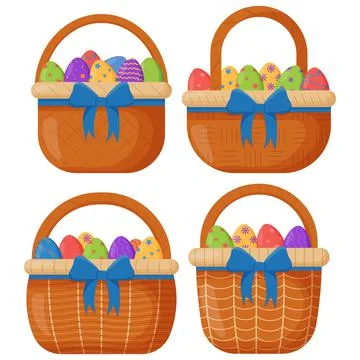 Wicker basket. Wicker basket with Easter eggs for Easter. Wooden accessory for Stock Illustration