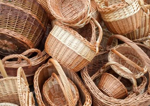 Wicker baskets and boxes Stock Photos