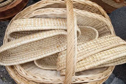 Wicker baskets and boxes Stock Photos