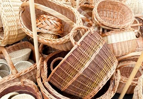 Wicker baskets and boxes Stock Photos