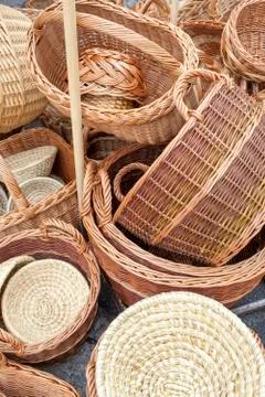 Wicker baskets and boxes Stock Photos