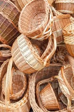 Wicker baskets and boxes Stock Photos