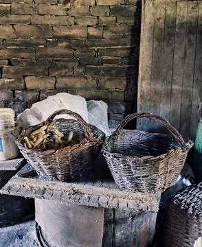 Wicker Baskets with Corn Stock Photos