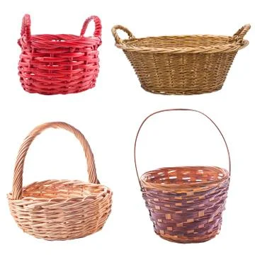 Wicker baskets isolated on white background Stock Photos
