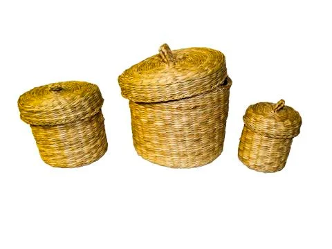 Wicker baskets made of straw Stock Photos